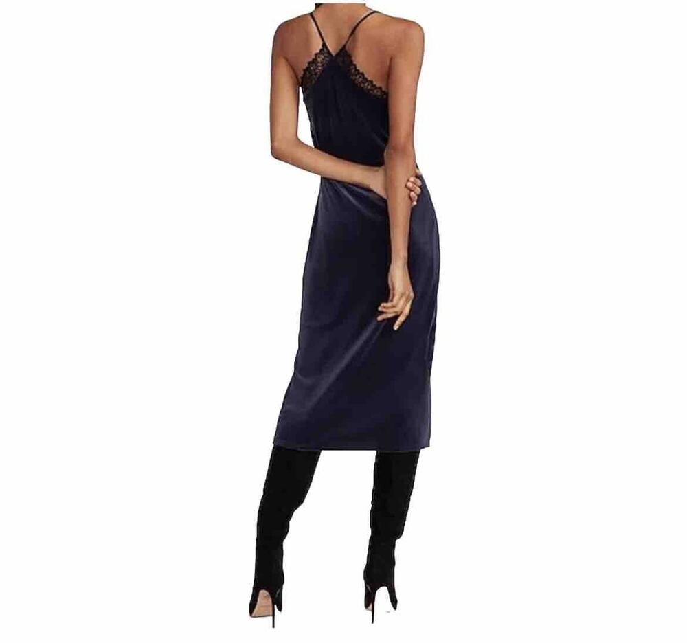 Express Dress Women's Size L Velour Slip Dress Lace Trim Midi Side Slit Stretch